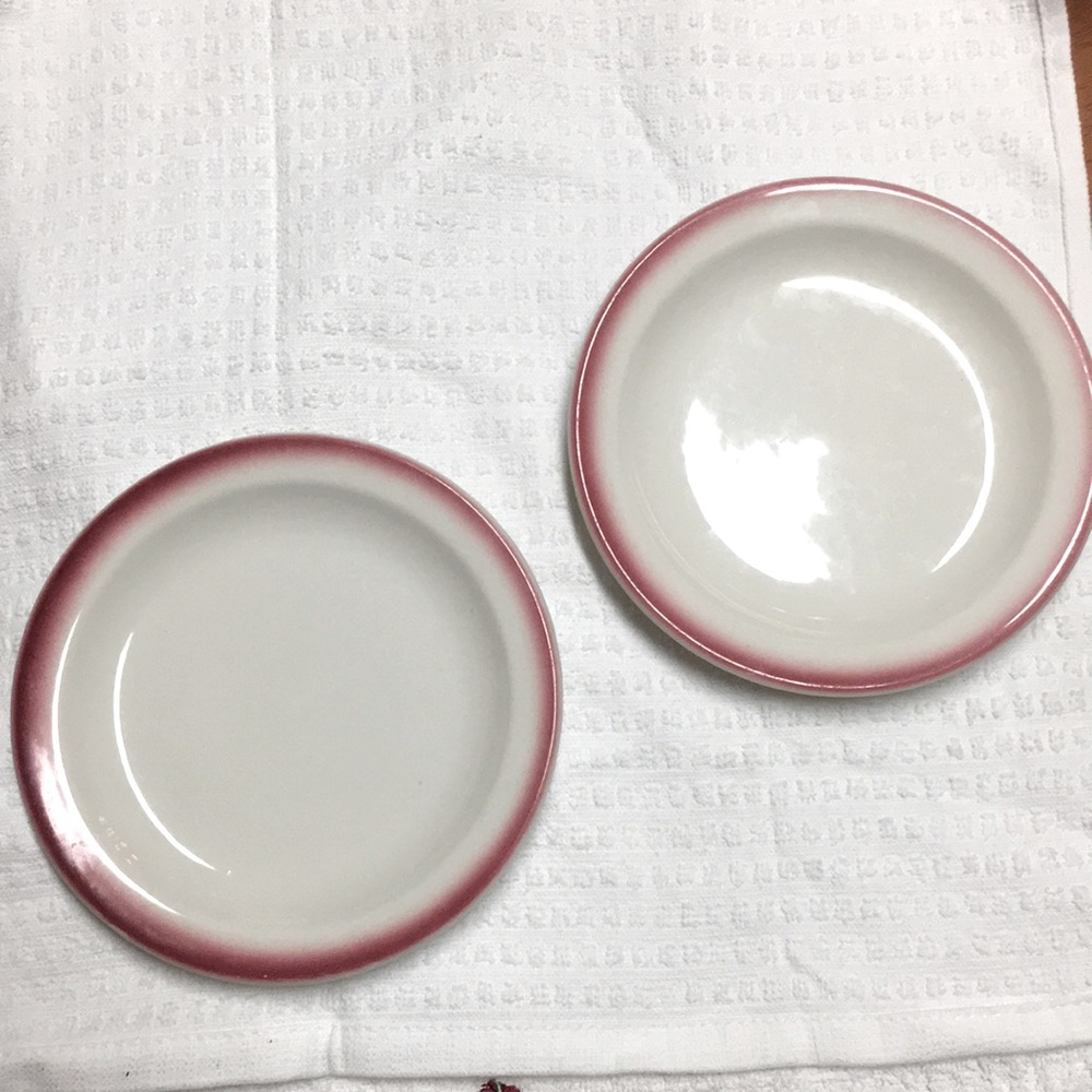 Homer Laughlin pink fade salad plates.  1975